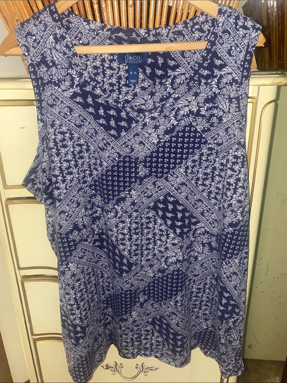 d&co Beach - Navy Bandana Print Sleeveless Stretch Tank - cotton blend- XL